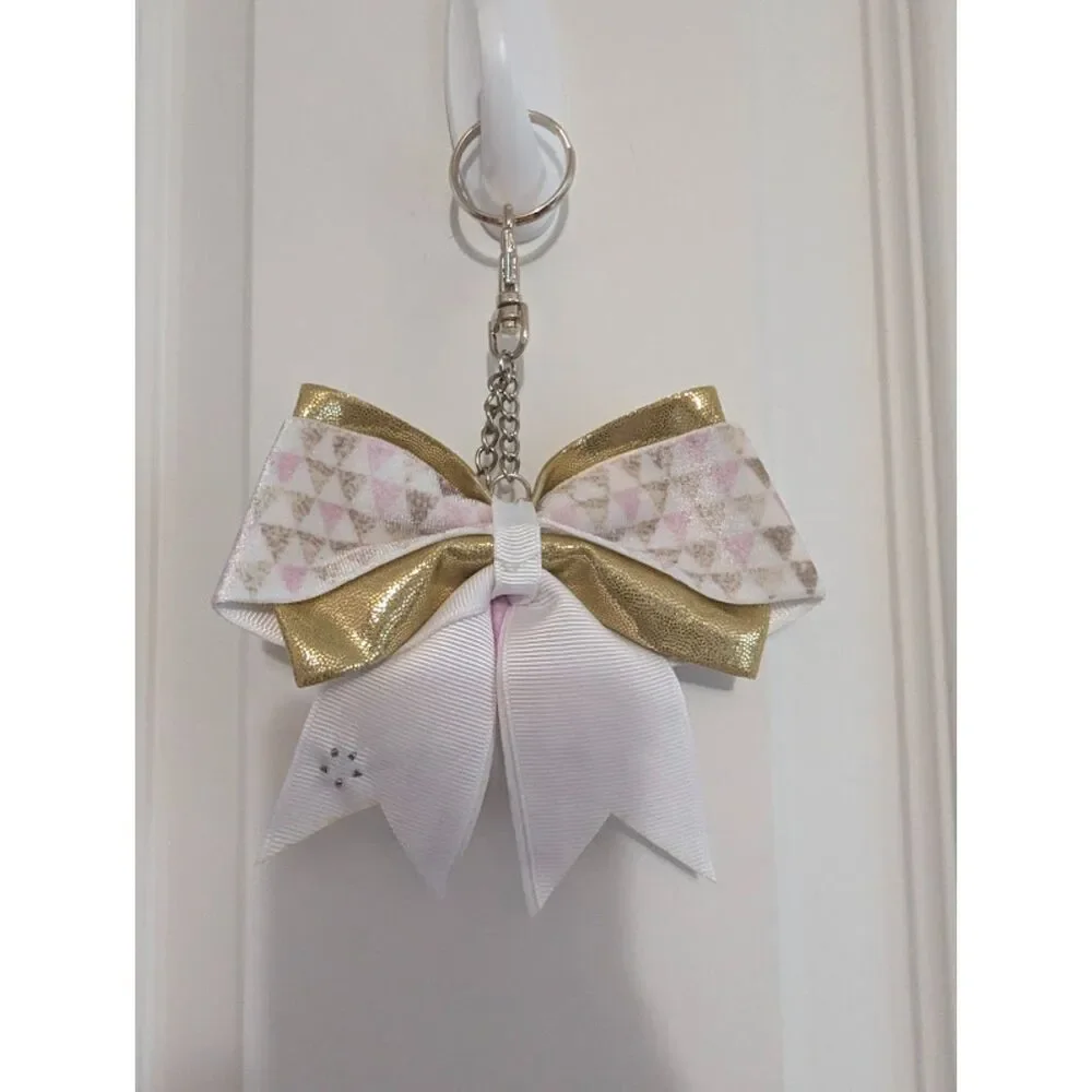 Rare Velvet Rebel Athletic Pink Gold  Bow Keychain Bag Charm